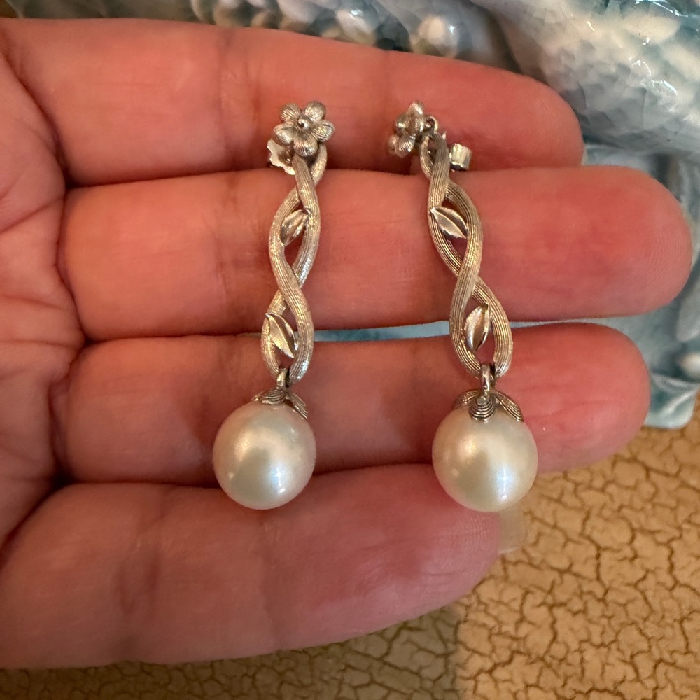ariva fine jewelry sterling Silver 14k Pearl Drop Earrings - Picture 3 of 6